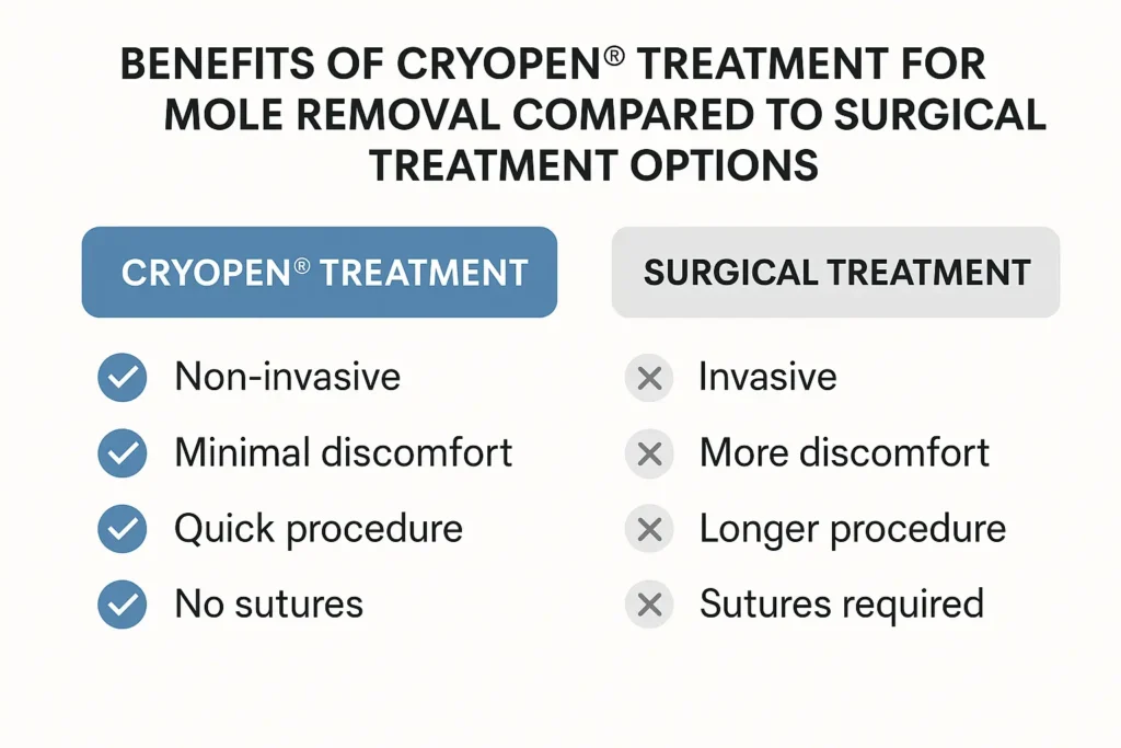 Table to show the benefits of getting moles removed Macclesfield from LA LIPO