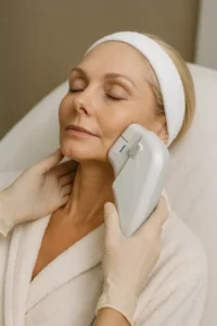 Woman receiving HIFU non surgical facelift treatment Macclesfield