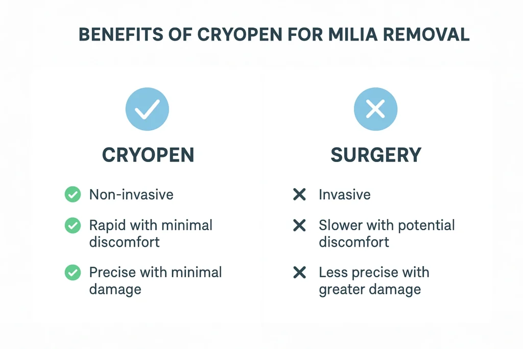 Benefits of cryopen for milia removal Macclesfield compared to surgical treatments.