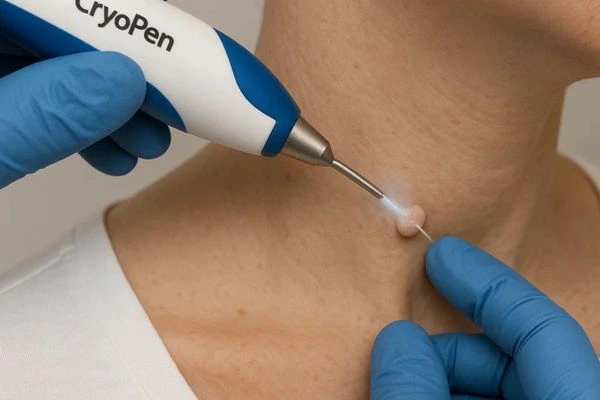Person receiving Cryotherapy skin tag removal Macclesfield
