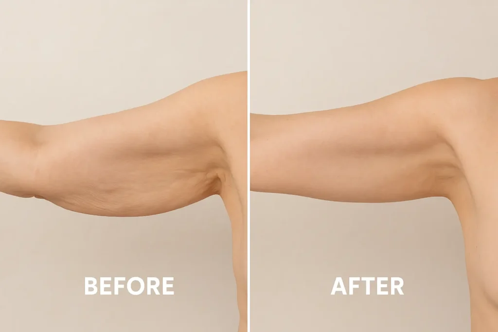 Picture of LA LIPO Macclesfield before and after results of skin tightening treatment on the upper arms.